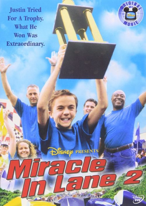 DVD cover of the Disney Channel's "Miracle in Lane 2" with the caption "Justin tried for a trophy. What he won was extraordinary"