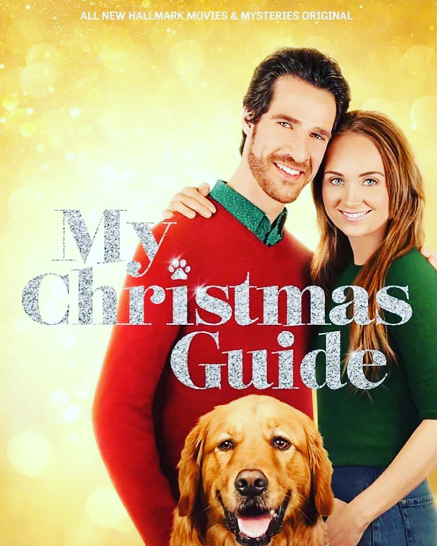 Cover of the film "My Christmas Guide" featuring characters Trevor, Payton and guidedog Max.